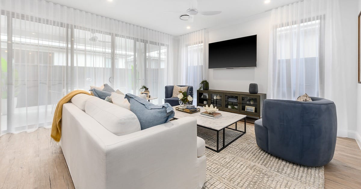 Display home living room at over 50s lifestyle resort by Amber by Living Gems