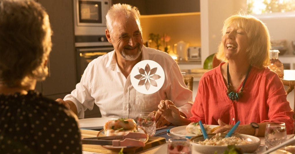 Over 50s residents at lifestyle resort enjoying a meal at home