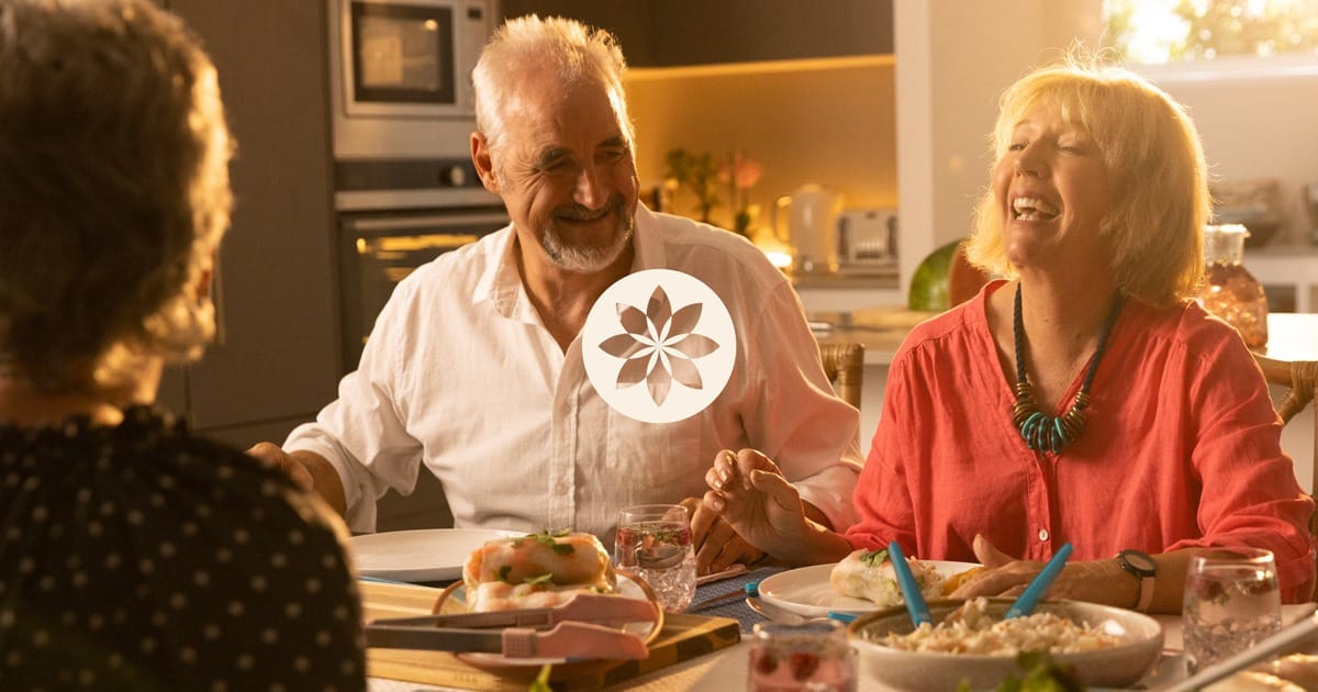 Over 50s residents at lifestyle resort enjoying a meal at home