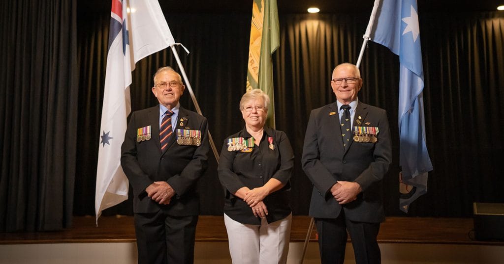 Living Gems Caboolture Riverfront veterans Don Grieve, Bob Pfeiffer and Pat Quinlan